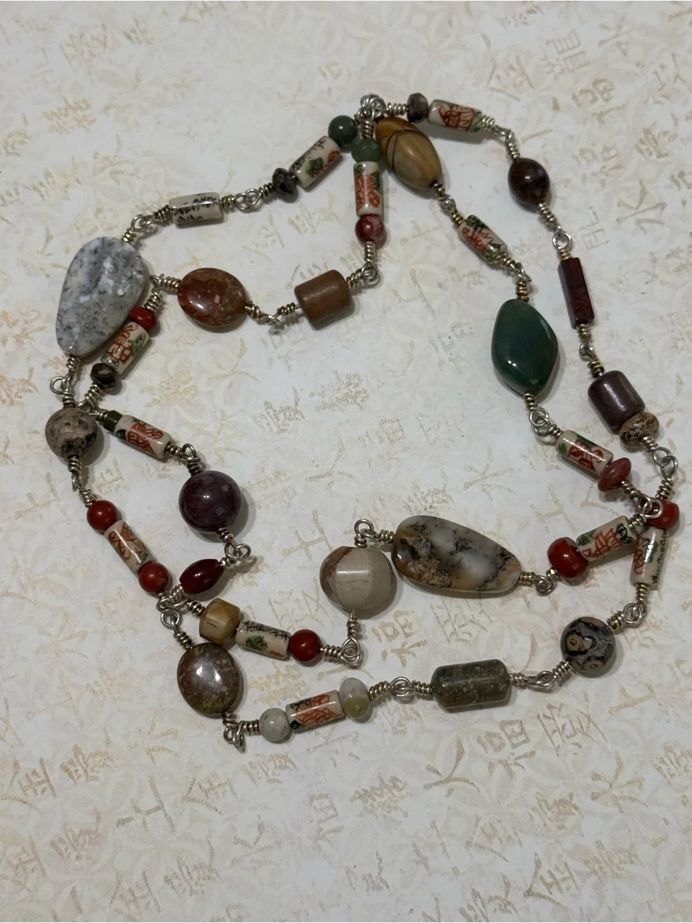 HANDMADE STERLING AND JASPER EXTRA LONG NECKLACE